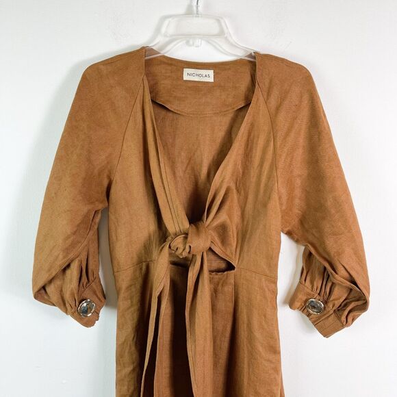 Nicholas NWOT Asilah Tie-Front Cutout Linen Dress Size 4 - Picture 5 of 10